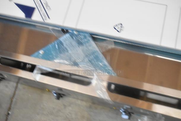 Brand new Avantco 177STE4SA stainless steel steam table, four pan capacity, with undershelf. Minor scratches present. 120V, 1 phase.