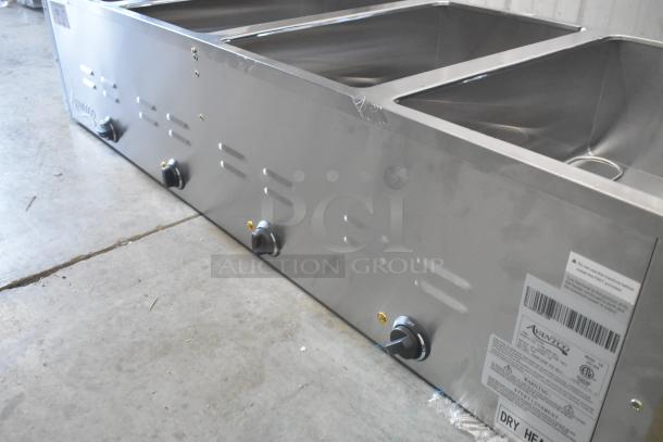 Brand new 2024 Avantco 177STE4SA stainless steel four pan electric steam table, 120V, with undershelf, scratch and dent.