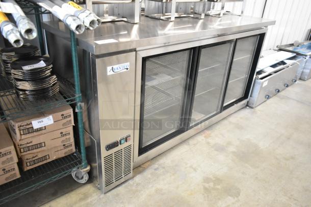 Brand new Avantco 178UBB72SHCS 73" stainless steel sliding glass door bar refrigerator. Scratch and dent condition.