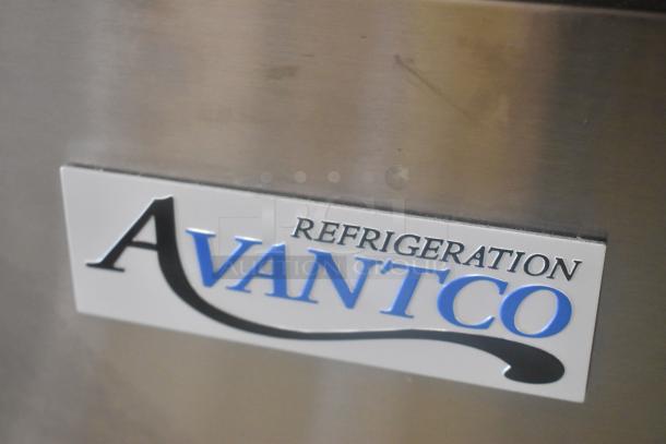 Brand new Avantco 178UBB72SHCS stainless steel back bar refrigerator with LED lighting, 73” wide, sliding glass doors.