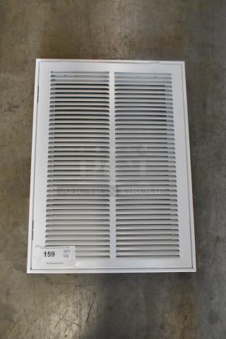 Brand new white vent cover, scratch and dent, quantity of 6, auction lot tag number 159 visible.