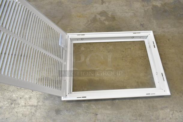 Brand new white vent cover with a louvered design, slight scratch and dent, sold as a lot of 6.
