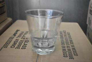 Three boxes of 12 brand new Libbey 15970 11.5 oz. stackable rocks glasses, customizable, slight scratch and dent, unopened.