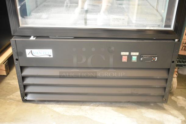 Brand new 2024 Avantco 178GDC24FHCB 31" black glass door merchandiser freezer. Customizable, LED lighting, 115V, 1 phase.