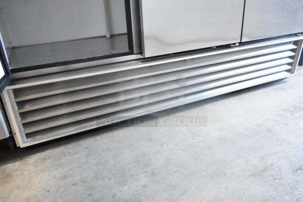 True T-72 Stainless Steel 3-Door Cooler, 115V, 1 Phase, commercial use, pristine condition, visible vents.