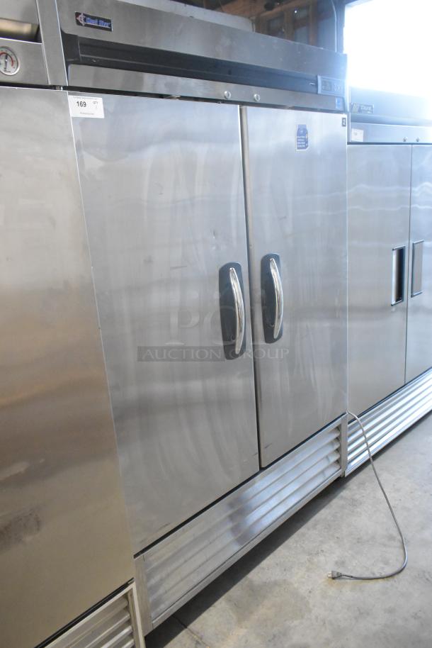 Kool Star KSR49-S stainless steel 2-door commercial cooler on casters, 115V, 1-phase, minor visible wear, labeled "Kool Star."