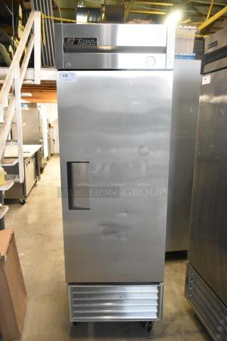 True T-23F stainless steel commercial single-door reach-in freezer on casters, 115 volts, 1 phase, model T-23F, excellent condition.