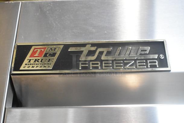 True T-23F Single Door Freezer, stainless steel, commercial casters, 115V, 1 Phase, True logo visible.