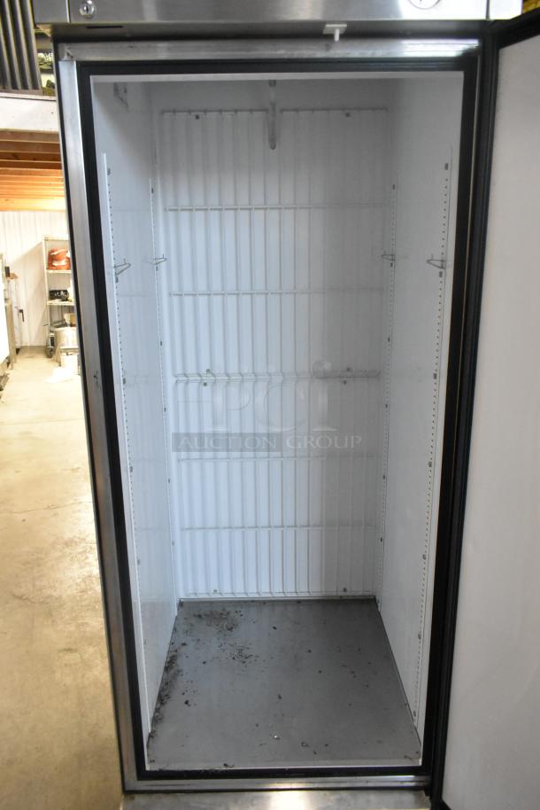 True T-23F Stainless Steel Single Door Reach-In Freezer, commercial casters, 115V, 1 Phase, clean interior, good condition.