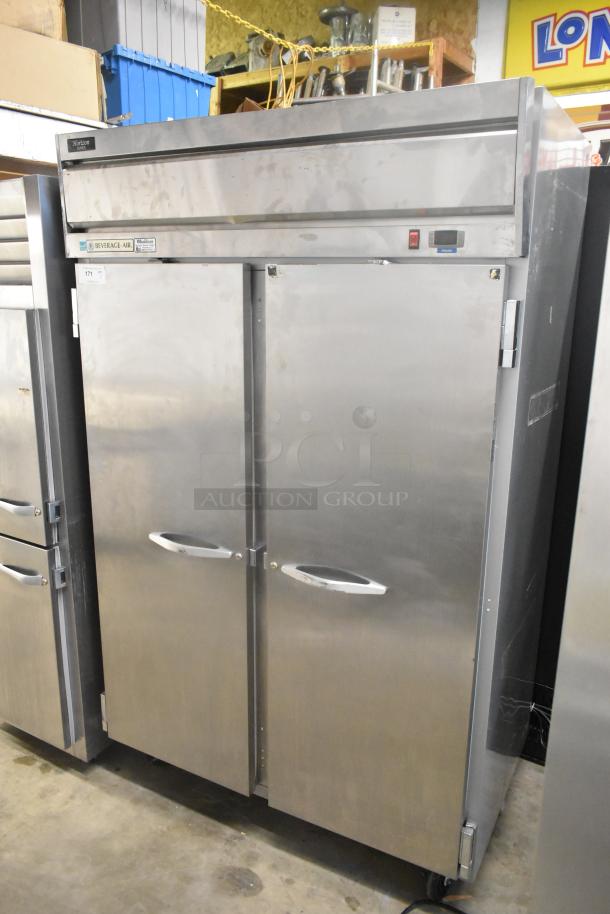 Beverage Air HF2-1S 2 Door Stainless Steel Commercial Freezer, on casters, 115V, commercial use, visible brand label.