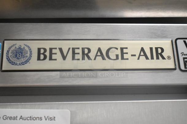 Beverage Air HF2-1S stainless steel commercial 2-door reach-in freezer label. Includes logo and brand name.