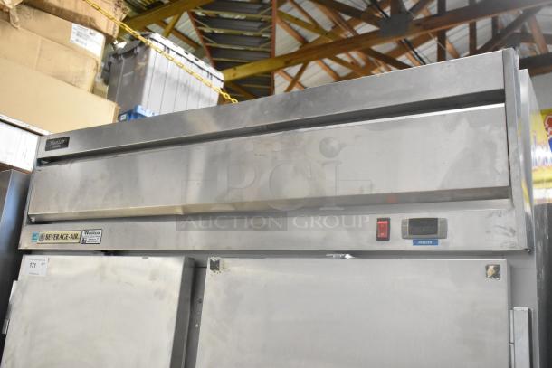 Beverage Air HF2-1S stainless steel 2-door commercial freezer with control panel, on casters; 115 volts, 1 phase.