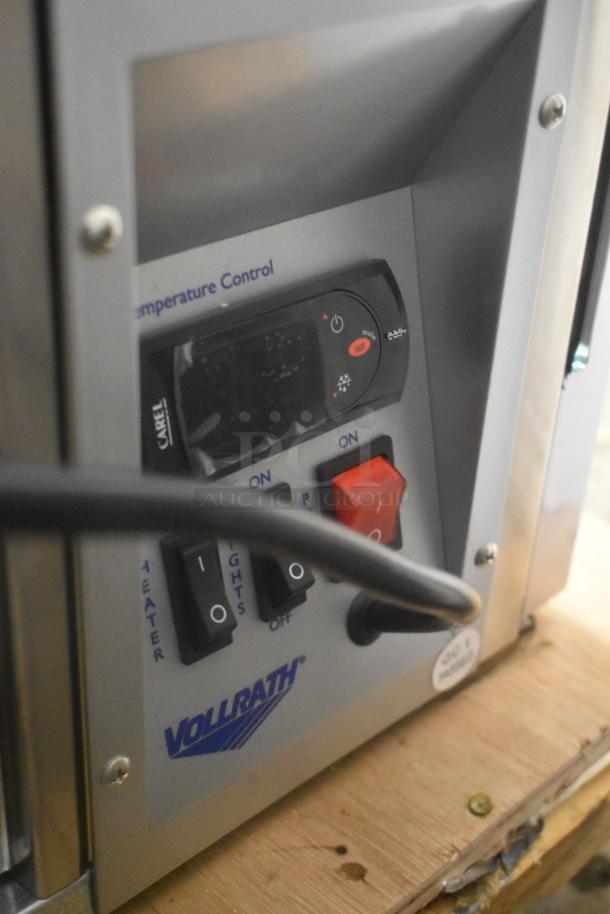 Vollrath RDE8160 display cabinet controls, featuring an ON/OFF switch, temperature control panel, and manufacturer's logo.