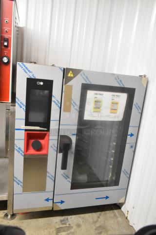 Brand new scratch and dent Blodgett AETG101R stainless steel commercial combi convection oven. Touchscreen display visible.