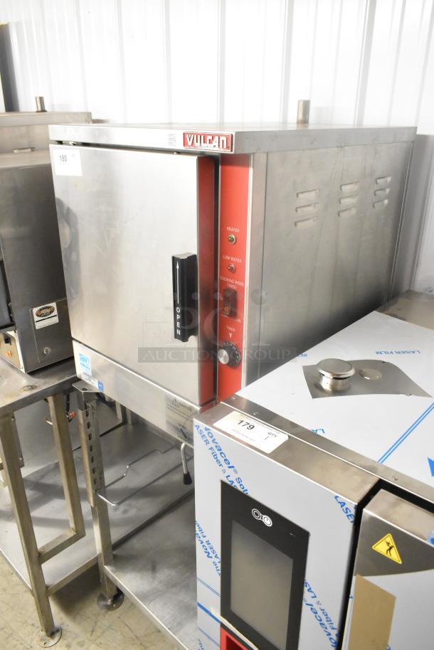 Vulcan VPX5 stainless steel steam cabinet, electric, single deck on stand. Features heater, timer, 208V, 3-phase.