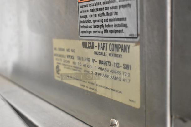 Vulcan VPX5 stainless steel steam cabinet label showing model, voltage, amps, and manufacturing details.