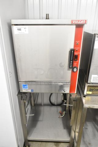 Vulcan VPX5 stainless steel steam cabinet on stand, 208V, 3-phase, commercial-grade, single deck, controls visible, excellent condition.