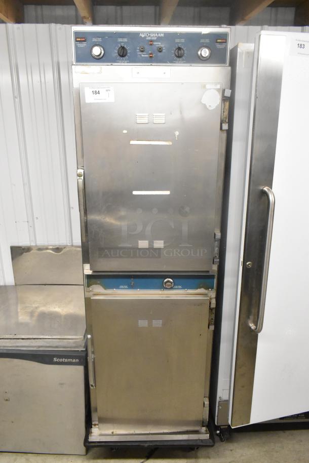 Alto Shaam 1000-TH-I stainless steel commercial Cook N Hold oven with control knobs, on casters, in used condition.