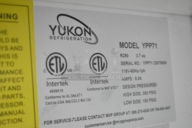 Yukon YPP71 Stainless Steel Commercial Pizza Prep Table label, 115 volts, 1 phase, ETL listed, Intertek certified.