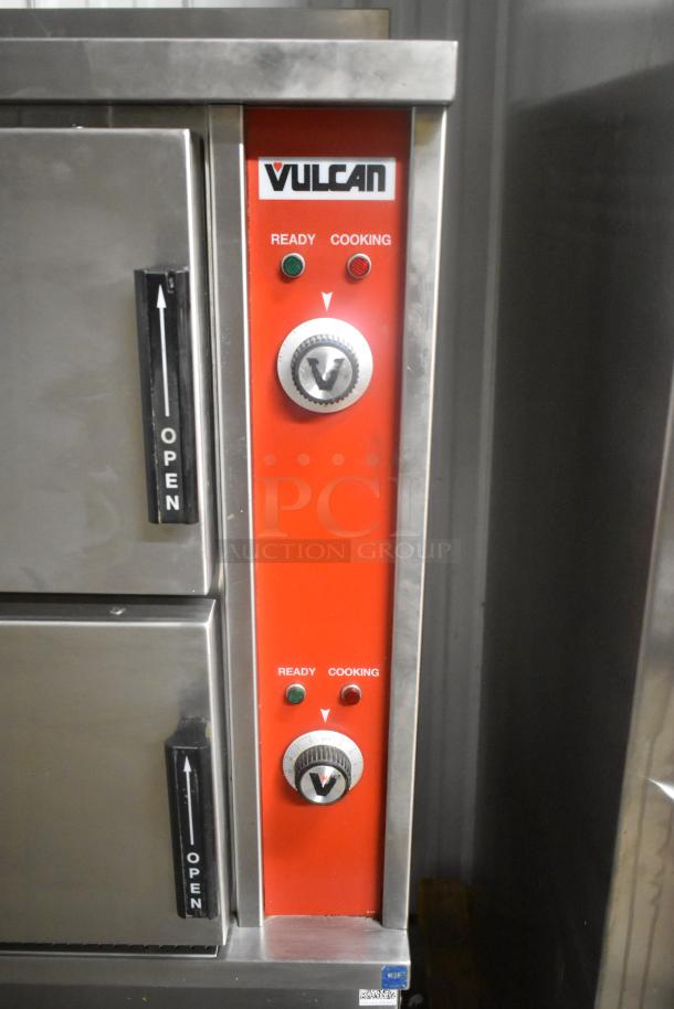 Vulcan VHX24G-AAP stainless steel 2-deck steam cabinet, natural gas, 270,000 BTU, commercial use, control panel visible.