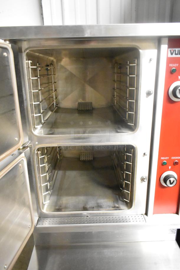 Vulcan VHX24G-AAP stainless steel 2 deck steam cabinet, natural gas, 270,000 BTU, commercial grade, visible controls.