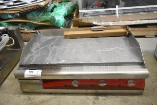 Brand new Avantco 177EG30N stainless steel electric griddle, 208/240V, 1 phase, scratch and dent condition, tags visible.