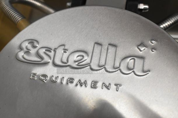 BRAND NEW SCRATCH AND DENT! 2024 Estella 348WSMXS2A stainless steel waffle maker. Visible Estella branding engraved on surface.