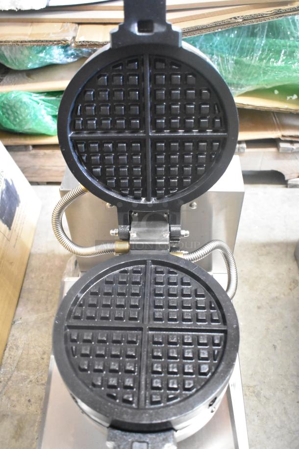 Stainless steel Estella 348WSMXS2A stacked waffle maker, 120V, new with minor cosmetic blemishes.