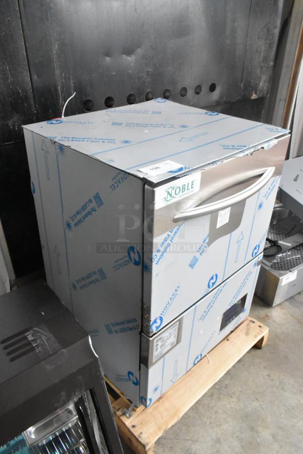 "2025 Noble WAREFORCE UH30-E stainless steel dishwasher, new, with protective film, high-temp, energy-efficient, 208/230V, 1 phase."