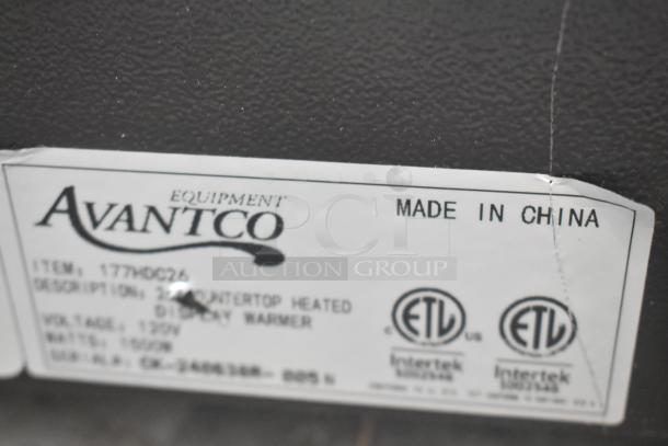 Avantco label for model 177HDC26 heated display case, 120V, ETL certified, made in China.