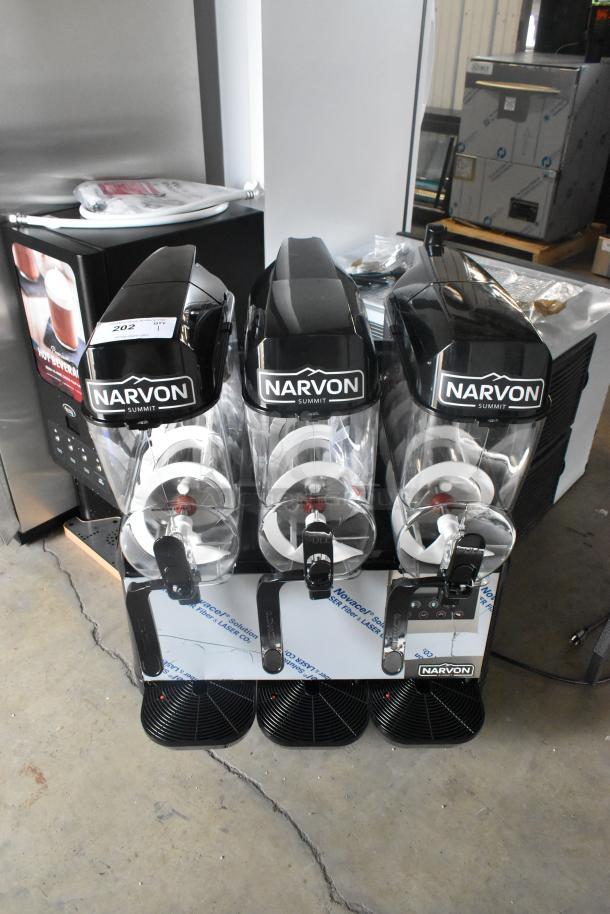 BRAND NEW Narvon NSSM3 Stainless Steel 3 Hopper Slushie Machine. Scratch and dent condition. 115V, 1 Phase.
