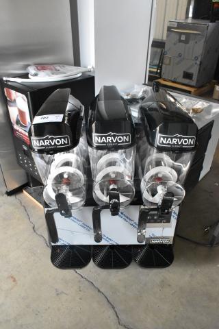 BRAND NEW Narvon NSSM3 Stainless Steel 3 Hopper Slushie Machine. Scratch and dent condition. 115V, 1 Phase.