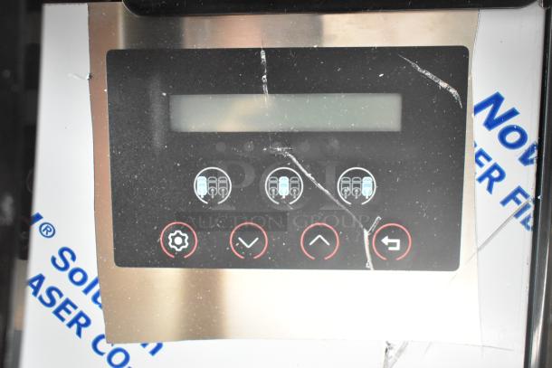 BRAND NEW Narvon NSSM3 stainless steel 3 hopper slushie machine, scratched, display panel visible, 115V, 1 phase.