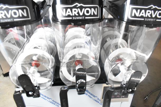 Brand new Narvon NSSM3 stainless steel 3 hopper slushie machine, scratch and dent condition, 115 volts, 1 phase.