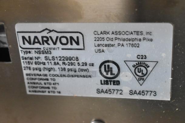Brand new Narvon NSSM3 stainless steel 3-hopper slushie machine, 115V, 1 Phase. Scratch and dent model, serial SLS1229908.