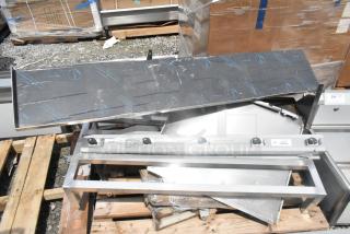 10 brand new Regency items, including 48" stainless steel mop rack, 48"x20"x8" aluminum dunnage rack, and 18 1/2" sink leg.