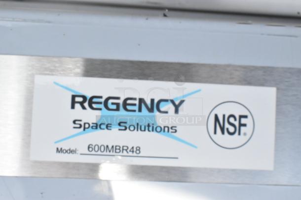 Regency 600MBR48 stainless steel mop rack label with NSF certification logo.