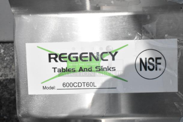 Regency 600CDT60L 16 Gauge 5' Clean Dish Table with left drainboard, stainless steel, minor scratches, NSF certified.