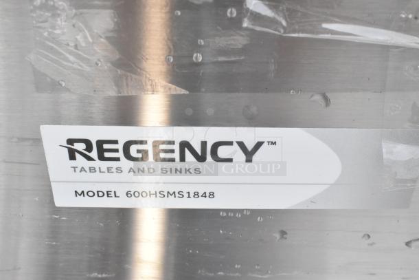 Regency 600HSMS1848 stainless steel underbar ice bin, brand new scratch and dent, with sliding lid and bottle holders.