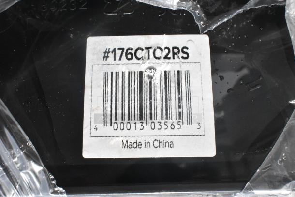 Barcode label on packaging, item #176CTC2RS, marked "Made in China," indicating a new scratch and dent set including trays, organizer, platters, and schooner.
