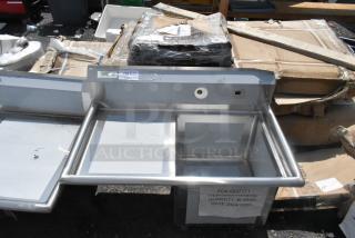 BRAND NEW Regency 600S1181818L stainless steel single bay sink with left side drain board, no legs, in scratch and dent condition.