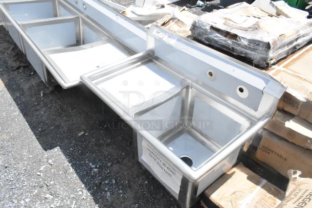Brand new Regency 600S1181818L stainless steel single bay sink with left side drain board, no legs, scratch and dent condition.