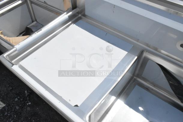 Brand new Regency 600S1232324L stainless steel single bay sink, left side drain board, scratch and dent, no legs.