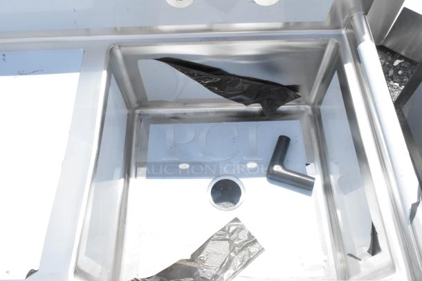 BRAND NEW Regency 600S1232324L stainless steel single bay sink with left side drain board, scratch and dent, no legs.