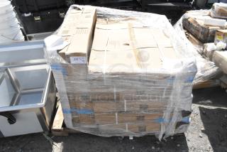 8 sealed boxes of Flash Furniture CH-51090BH-2-30CAFE-SIL-GG bar height tables with stools on a pallet, wrapped in plastic.