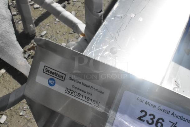 Steelton 522CS11818N stainless steel commercial sink, brand new, scratch and dent condition, NSF certified.