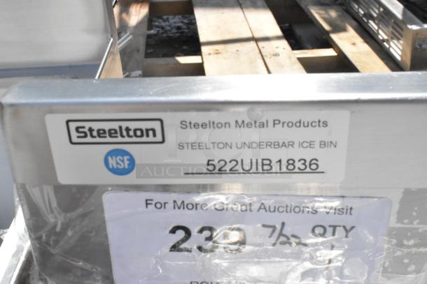 BRAND NEW Steelton 522UIB1836 18"x36" underbar ice bin, 119 lb capacity, with bottle holders, no legs, minor scratches.