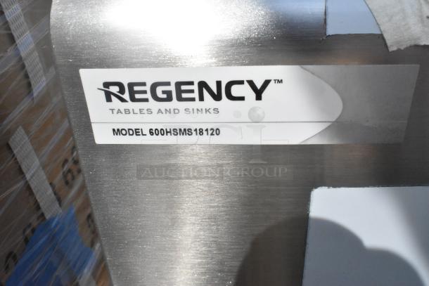 Regency wall mount sink, model 600HSMS18120. New, scratch and dent condition. Stainless steel finish.
