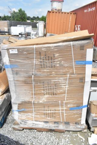 Shrink-wrapped pallet of sealed boxes labeled with product details, containing Flash Furniture CH-51090BH-4-30CAFE-SIL-GG bar set.