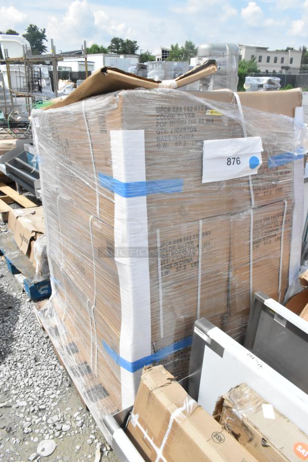 Pallet with Flash Furniture CH-51090BH-4-30CAFE-SIL-GG tables and stools, brand new, scratch and dent, sealed in wrap.